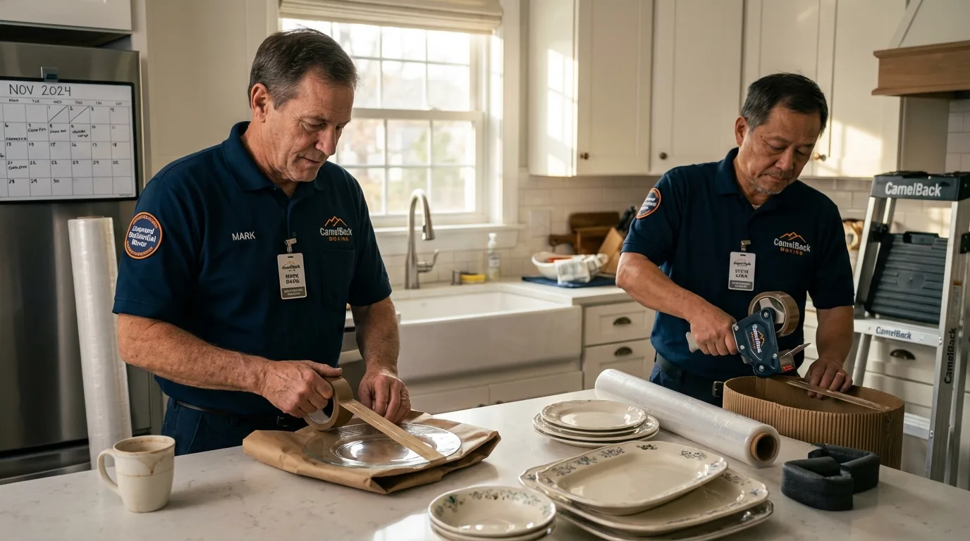 Professional crew packing kitchen dishware in Trion, GA
